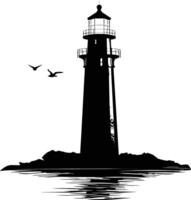 AI generated Silhouette lighthouse full black color only vector