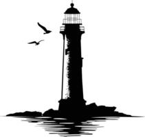 AI generated Silhouette lighthouse full black color only vector