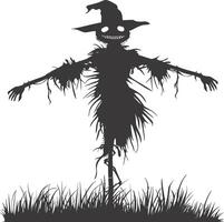 AI generated Silhouette Scarecrow Scary Spooky black color only full body vector