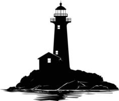 AI generated Silhouette lighthouse full black color only vector