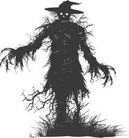 AI generated Silhouette Scarecrow Scary Spooky black color only full body vector