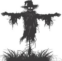 AI generated Silhouette Scarecrow Scary Spooky black color only full body vector