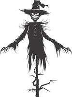 AI generated Silhouette Scarecrow Scary Spooky black color only full body vector