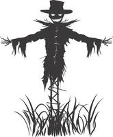 AI generated Silhouette Scarecrow Scary Spooky black color only full body vector