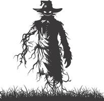 AI generated Silhouette Scarecrow Scary Spooky black color only full body vector