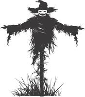 AI generated Silhouette Scarecrow Scary Spooky black color only full body vector