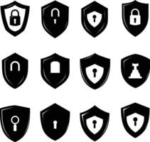 AI generated Silhouette security shield icons isolated black color only full body vector