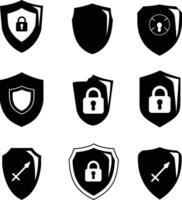 AI generated Silhouette security shield icons isolated black color only full body vector