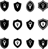 AI generated Silhouette security shield icons isolated black color only full body vector