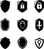 AI generated Silhouette security shield icons isolated black color only full body vector