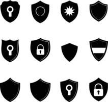 AI generated Silhouette security shield icons isolated black color only full body vector