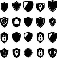 AI generated Silhouette security shield icons isolated black color only full body vector