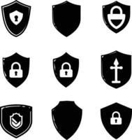 AI generated Silhouette security shield icons isolated black color only full body vector