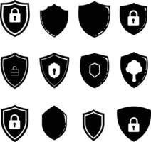 AI generated Silhouette security shield icons isolated black color only full body vector