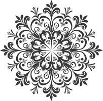 AI generated Silhouette mandala flower snowflake shaped black color only vector