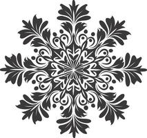 AI generated Silhouette mandala flower snowflake shaped black color only vector