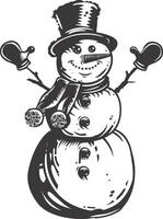 AI generated Silhouette snowman black color only full body vector