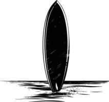 AI generated Silhouette surfing board on the beach black color only vector