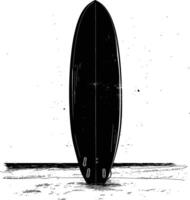 AI generated Silhouette surfing board on the beach sand black color only vector