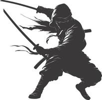 AI generated silhouette ninja assassin black color only full body vector