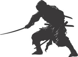 AI generated silhouette ninja assassin black color only full body vector