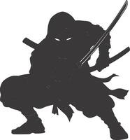 AI generated silhouette ninja assassin black color only full body vector