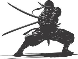 AI generated silhouette ninja assassin black color only full body vector