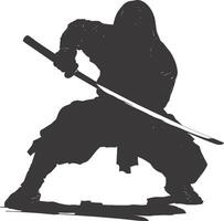 AI generated silhouette ninja assassin black color only full body vector