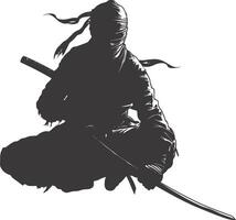 AI generated silhouette ninja assassin black color only full body vector