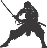 AI generated silhouette ninja assassin black color only full body vector