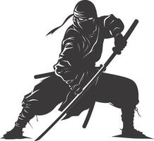 AI generated silhouette ninja assassin black color only full body vector