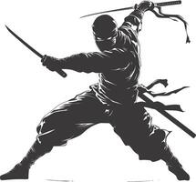 AI generated silhouette ninja assassin black color only full body vector