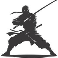 AI generated silhouette ninja assassin black color only full body vector