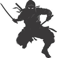 AI generated silhouette ninja assassin black color only full body vector