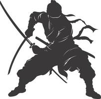 AI generated silhouette ninja assassin black color only full body vector