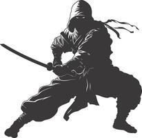 AI generated silhouette ninja assassin black color only full body vector