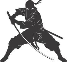 AI generated silhouette ninja assassin black color only full body vector