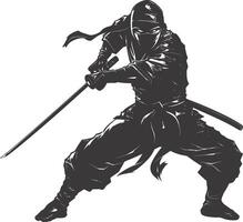 AI generated silhouette ninja assassin black color only full body vector