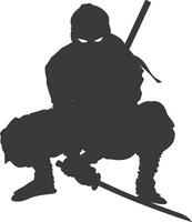 AI generated silhouette ninja assassin black color only full body vector