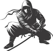 AI generated silhouette ninja assassin black color only full body vector