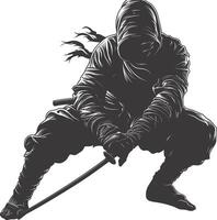 AI generated silhouette ninja assassin black color only full body vector