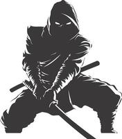 AI generated silhouette ninja assassin black color only full body vector