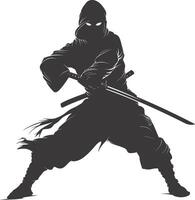 AI generated silhouette ninja assassin black color only full body vector