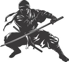 AI generated silhouette ninja assassin black color only full body vector