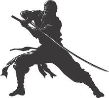 AI generated silhouette ninja assassin black color only full body vector