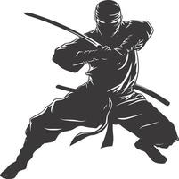 AI generated silhouette ninja assassin black color only full body vector