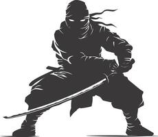 AI generated silhouette ninja assassin black color only full body vector