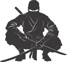 AI generated silhouette ninja assassin black color only full body vector