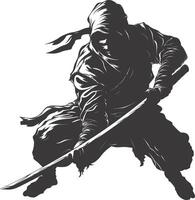 AI generated silhouette ninja assassin black color only full body vector