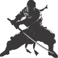 AI generated silhouette ninja assassin black color only full body vector